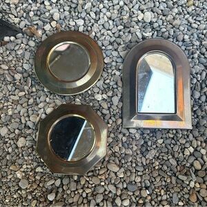 Vintage Brass Moroccan Bronze Wall Mirror Trio